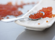 Trout caviar - spoon and plate